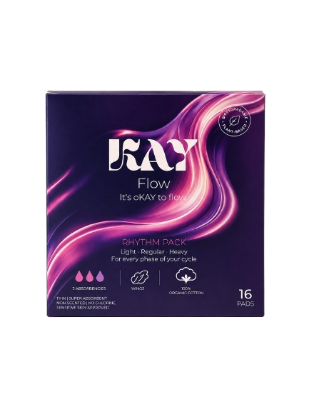 KAY Flow Rhythm Organic Cotton Sanitary Pads Pack, 16 Count